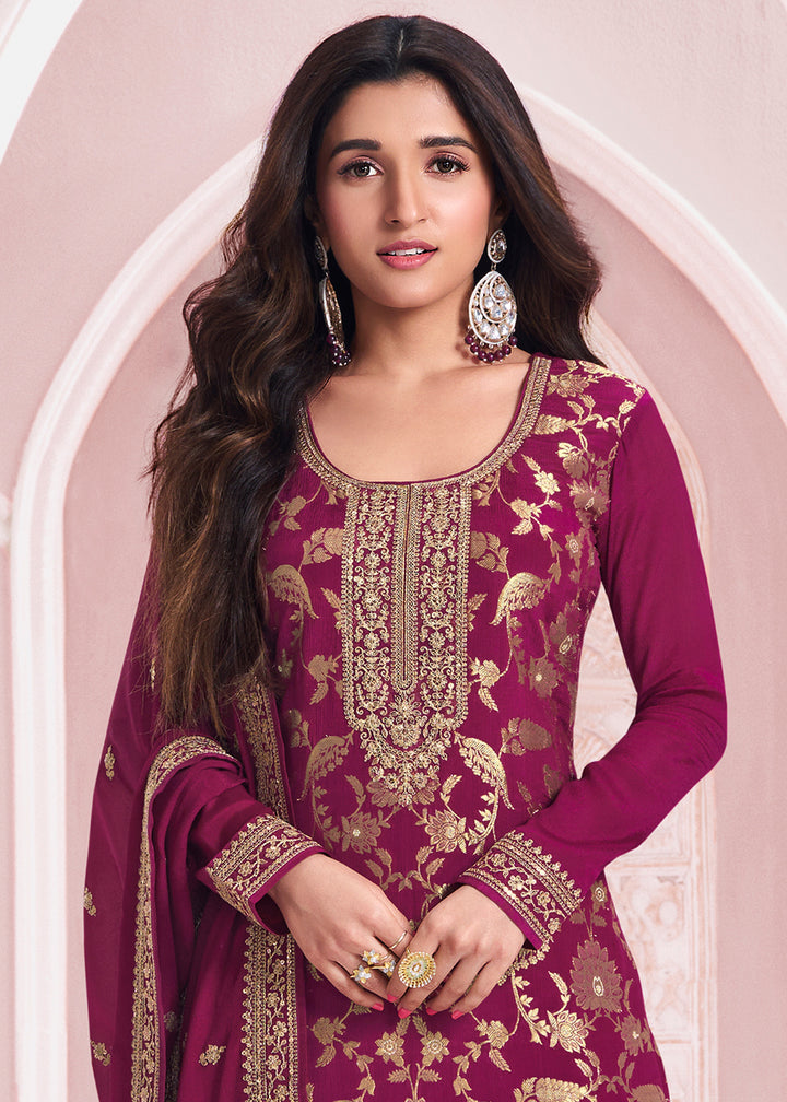 Fandango Purple Salwar Suit Adorned with Jacquard Embroidery on Chinon Silk