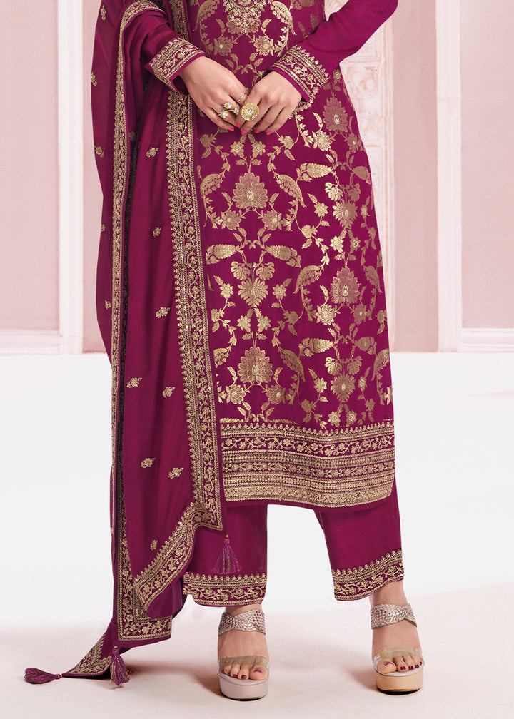 Fandango Purple Salwar Suit Adorned with Jacquard Embroidery on Chinon Silk