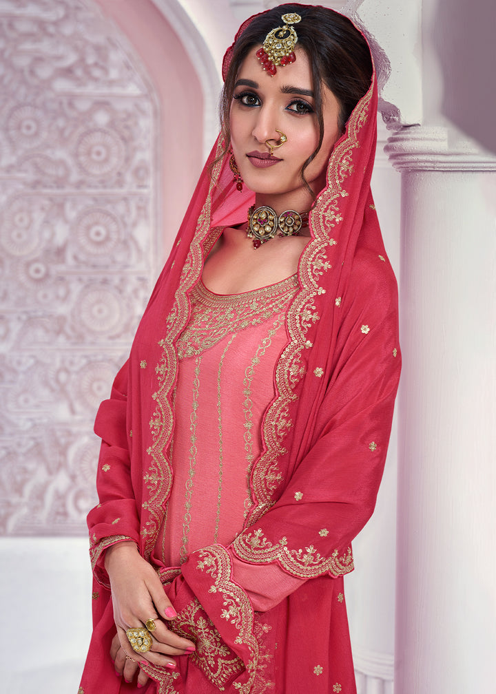 Shades Of Pink Palazzo Suit Crafted in Chinon Silk with Embroidery Work