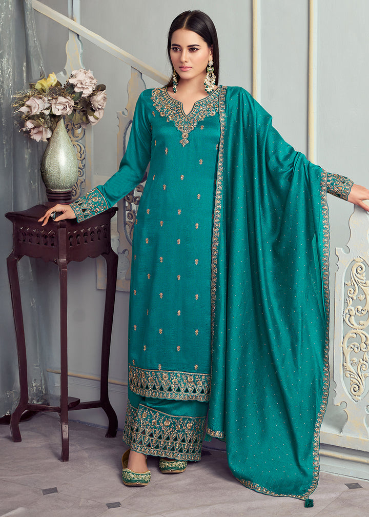 Georgette Silk Salwar Suit in Cerulean Blue with Elegant Embroidery & Cut Work