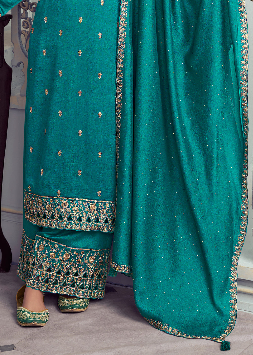 Georgette Silk Salwar Suit in Cerulean Blue with Elegant Embroidery & Cut Work