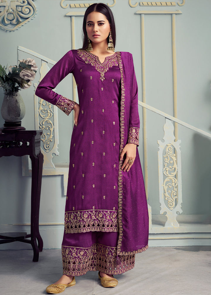 Georgette Silk Salwar Suit in Byzantine Purple with Elegant Embroidery & Cut Work