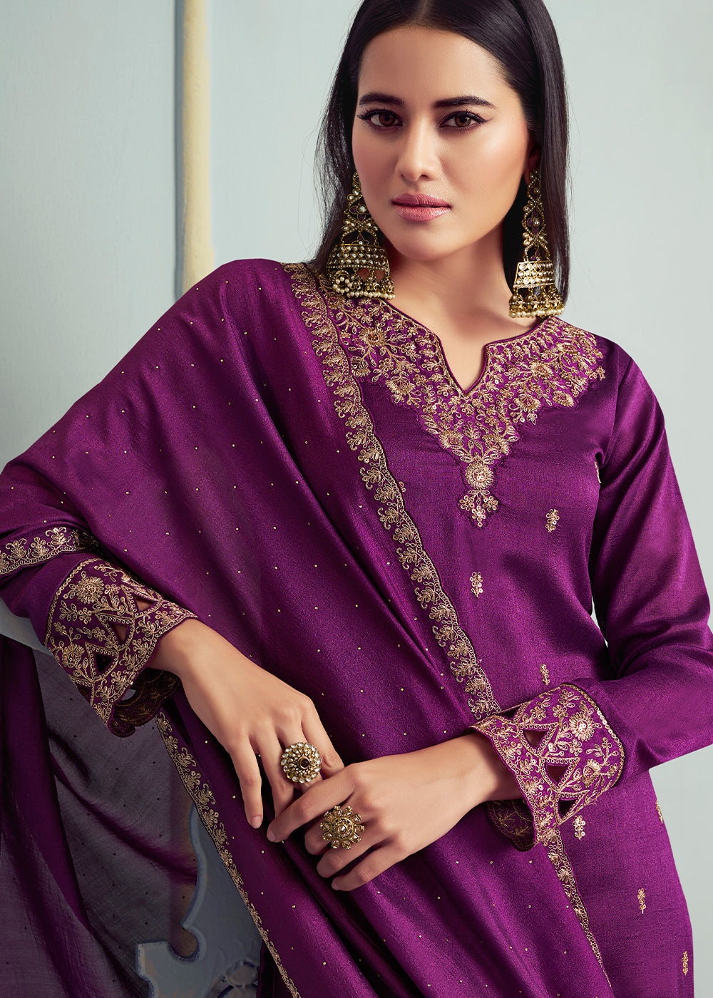 Georgette Silk Salwar Suit in Byzantine Purple with Elegant Embroidery & Cut Work