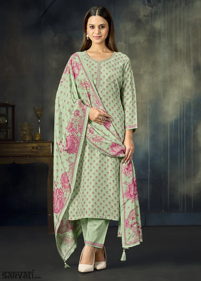 Pastel Green Viscose Straight Kurta Set with Soft Floral Print: Summer Edit