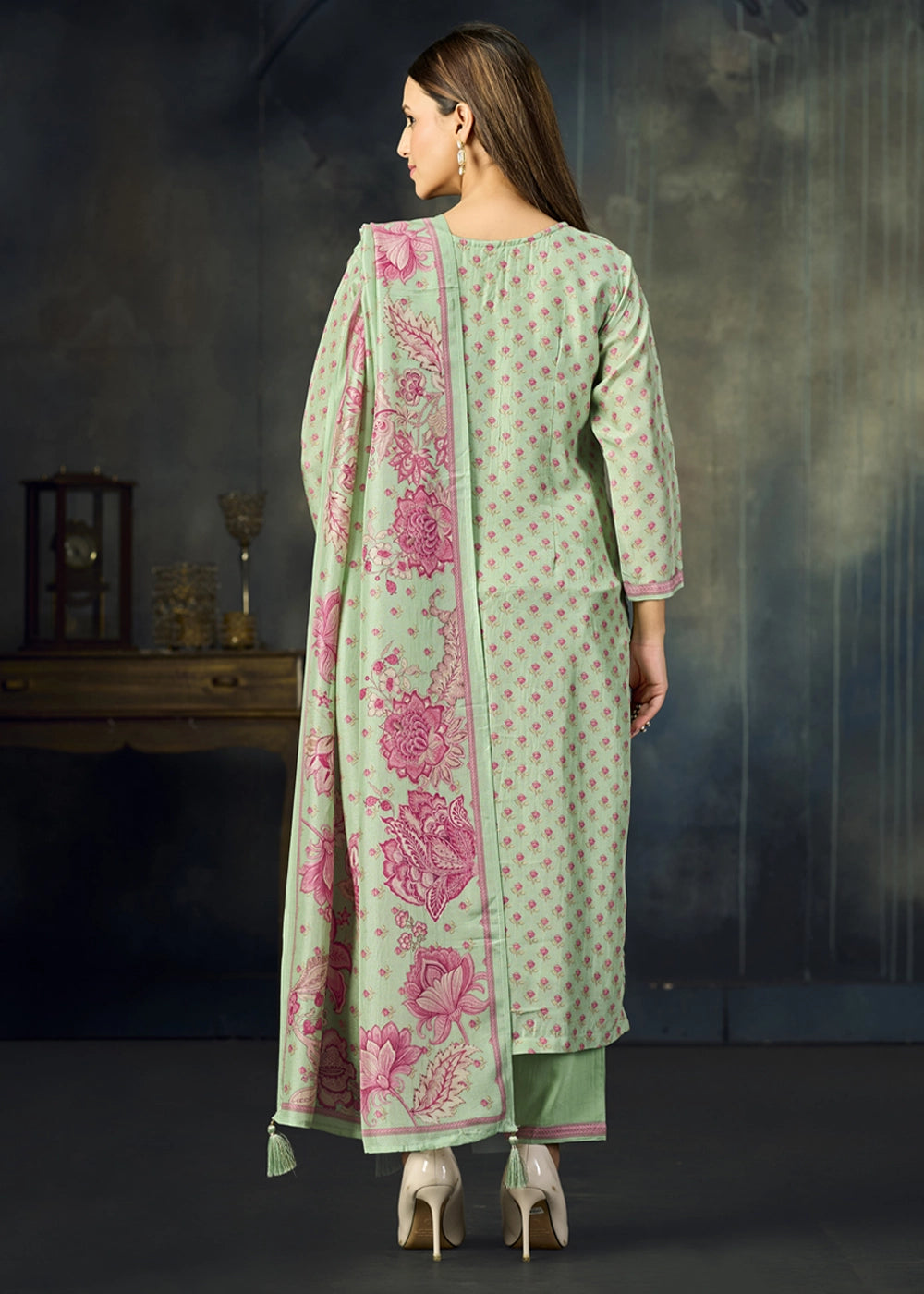 Pastel Green Viscose Straight Kurta Set with Soft Floral Print: Summer Edit