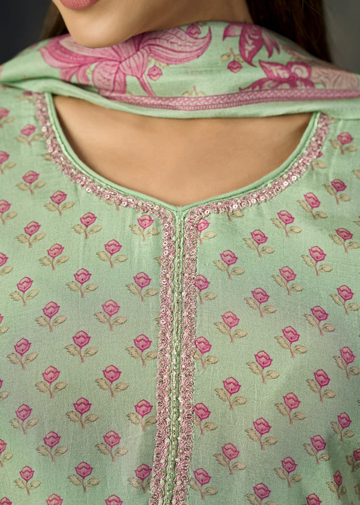 Pastel Green Viscose Straight Kurta Set with Soft Floral Print: Summer Edit