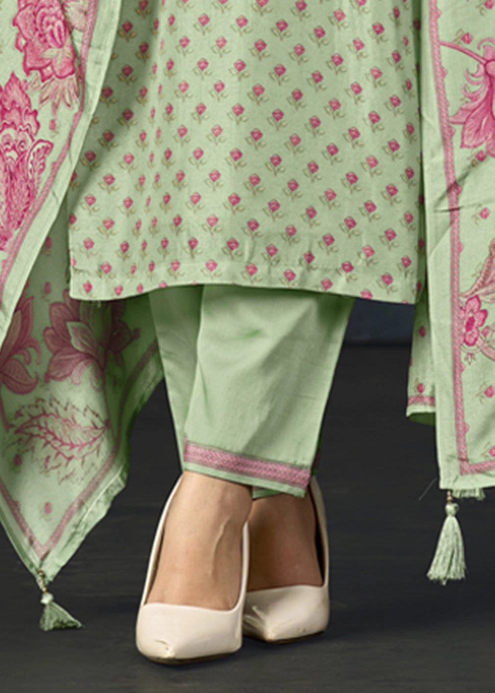 Pastel Green Viscose Straight Kurta Set with Soft Floral Print: Summer Edit