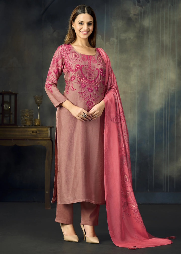 Brownish Purple Viscose Straight Kurta Set with Soft Prints: Summer Edit