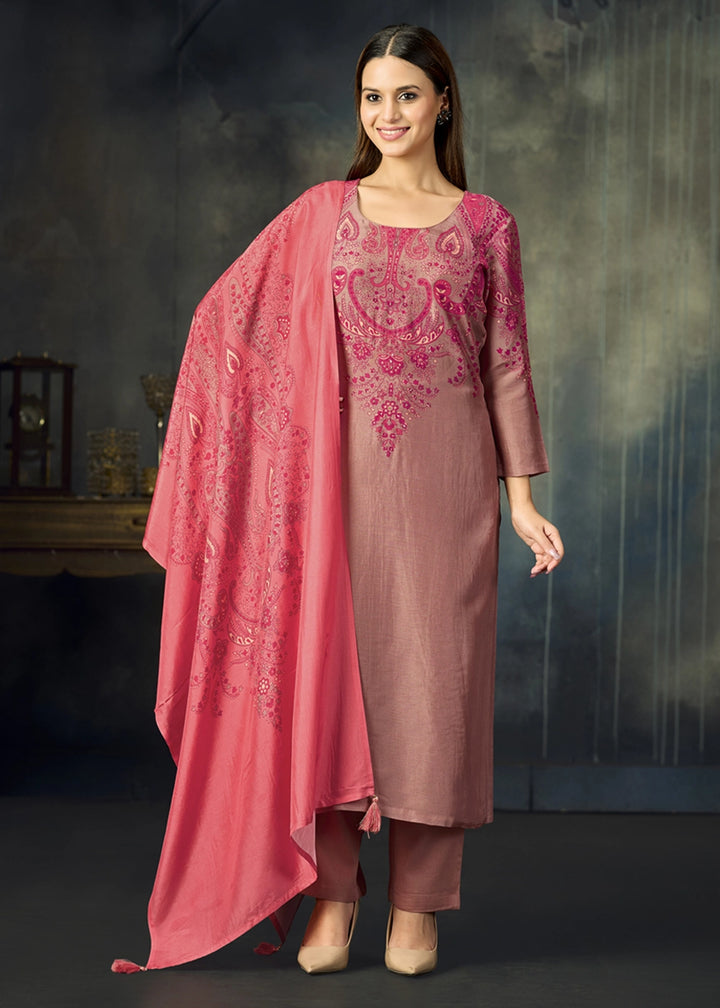 Brownish Purple Viscose Straight Kurta Set with Soft Prints: Summer Edit