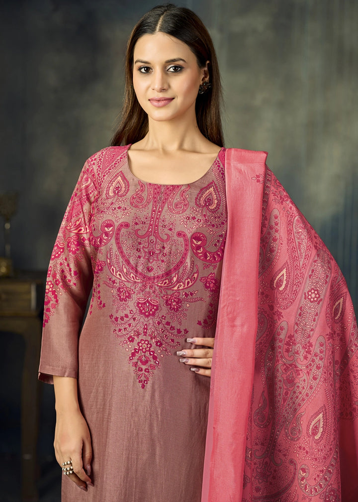 Brownish Purple Viscose Straight Kurta Set with Soft Prints: Summer Edit
