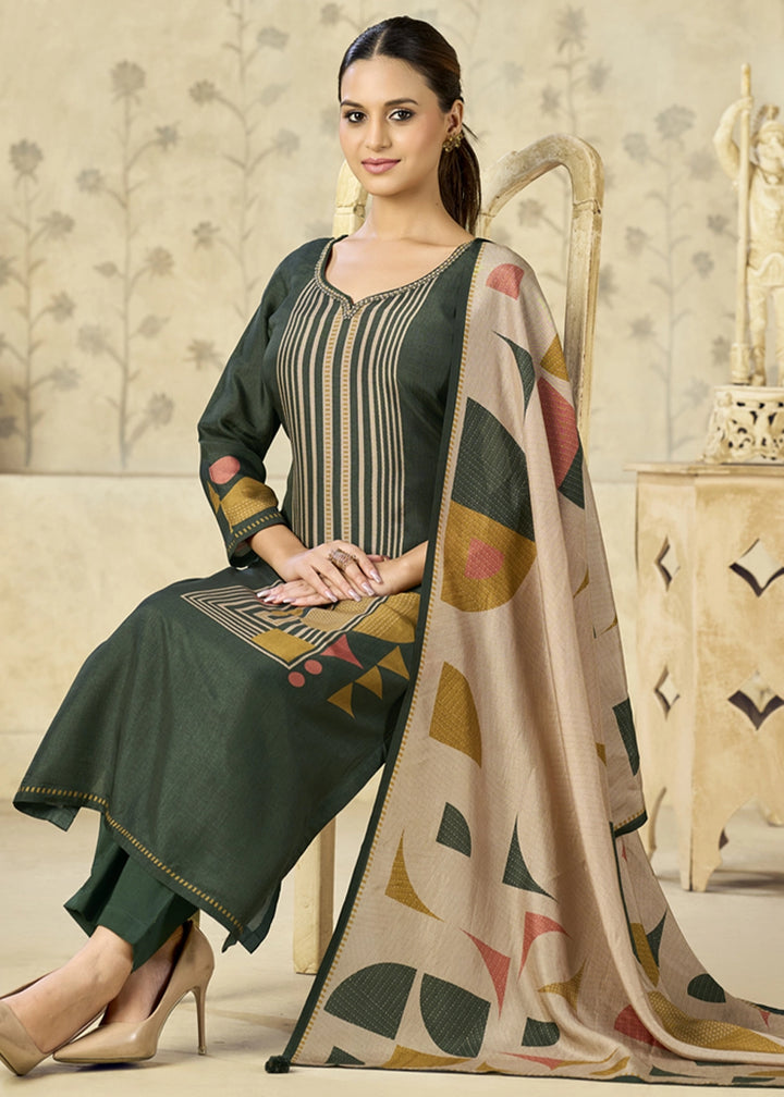 Juniper Green Viscose Straight Kurta Set with Geometrical Print: Summer Edit