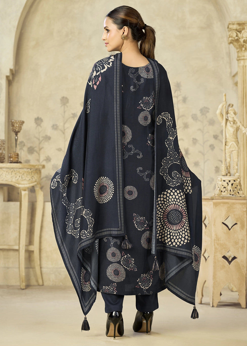 Space Blue Printed Viscose Straight Kurta Set : Summer Edit