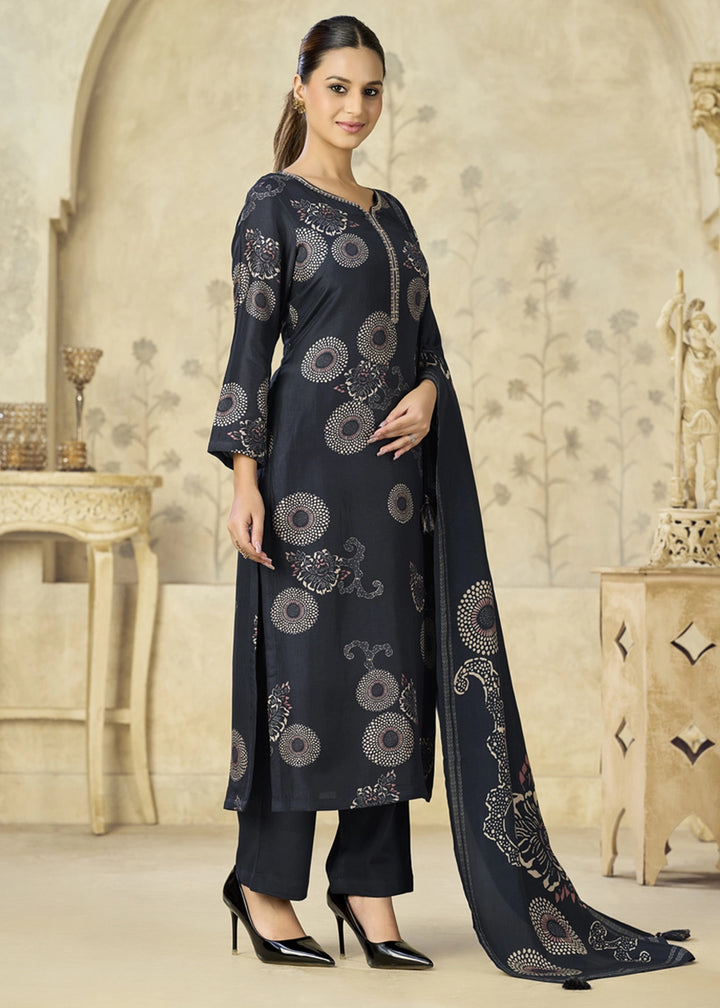 Space Blue Printed Viscose Straight Kurta Set : Summer Edit