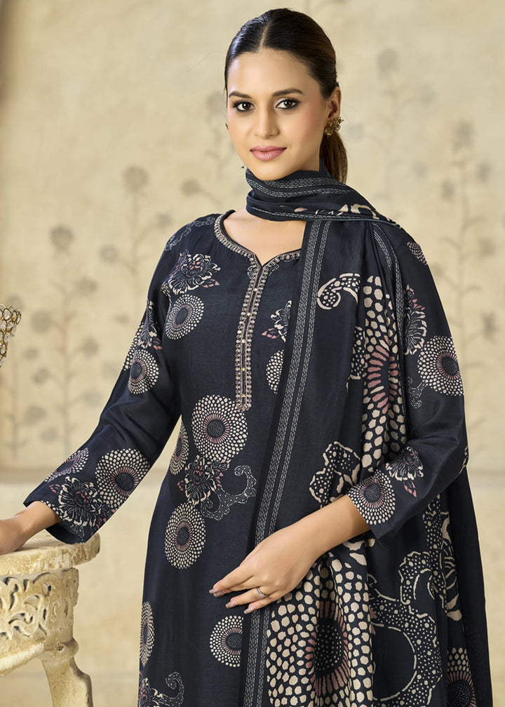 Space Blue Printed Viscose Straight Kurta Set : Summer Edit