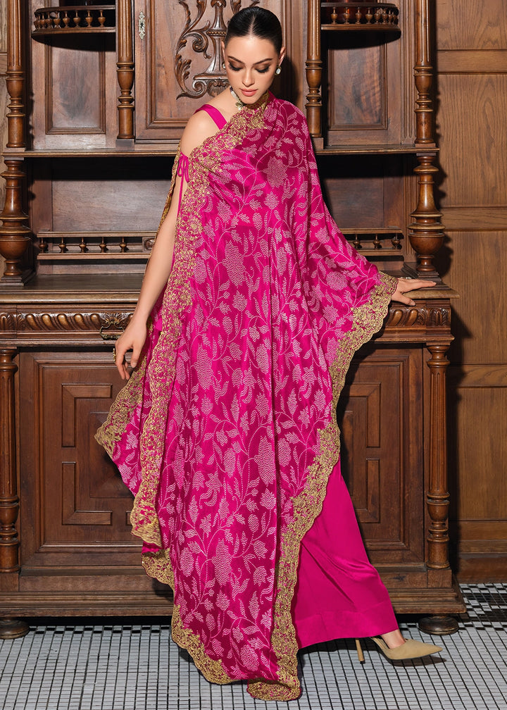 Hot Pink Designer Viscose Top & Palazzo Pant Set with Elegant Embroidery Dupatta