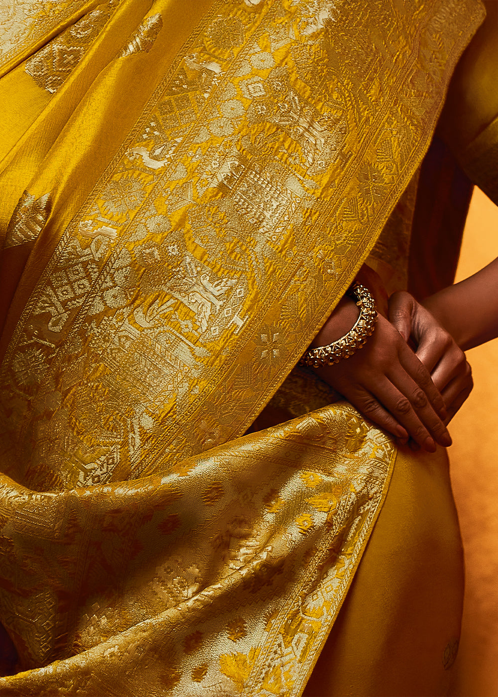 Traditional Golden Yellow Woven Viscose Silk Saree with Butti Details