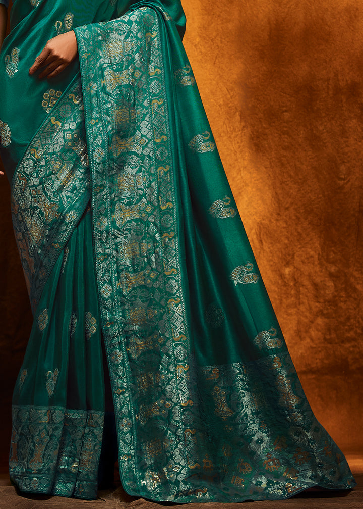 Traditional Teal Green Woven Viscose Silk Saree with Butti Details