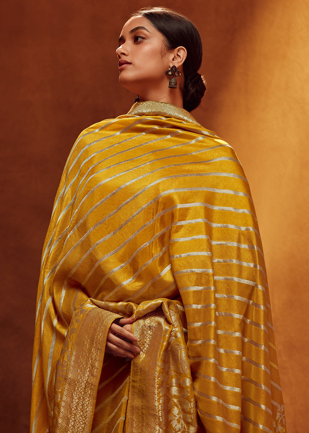 Medallion Yellow Viscose Silk Saree Adorned with Zari Woven Detailing