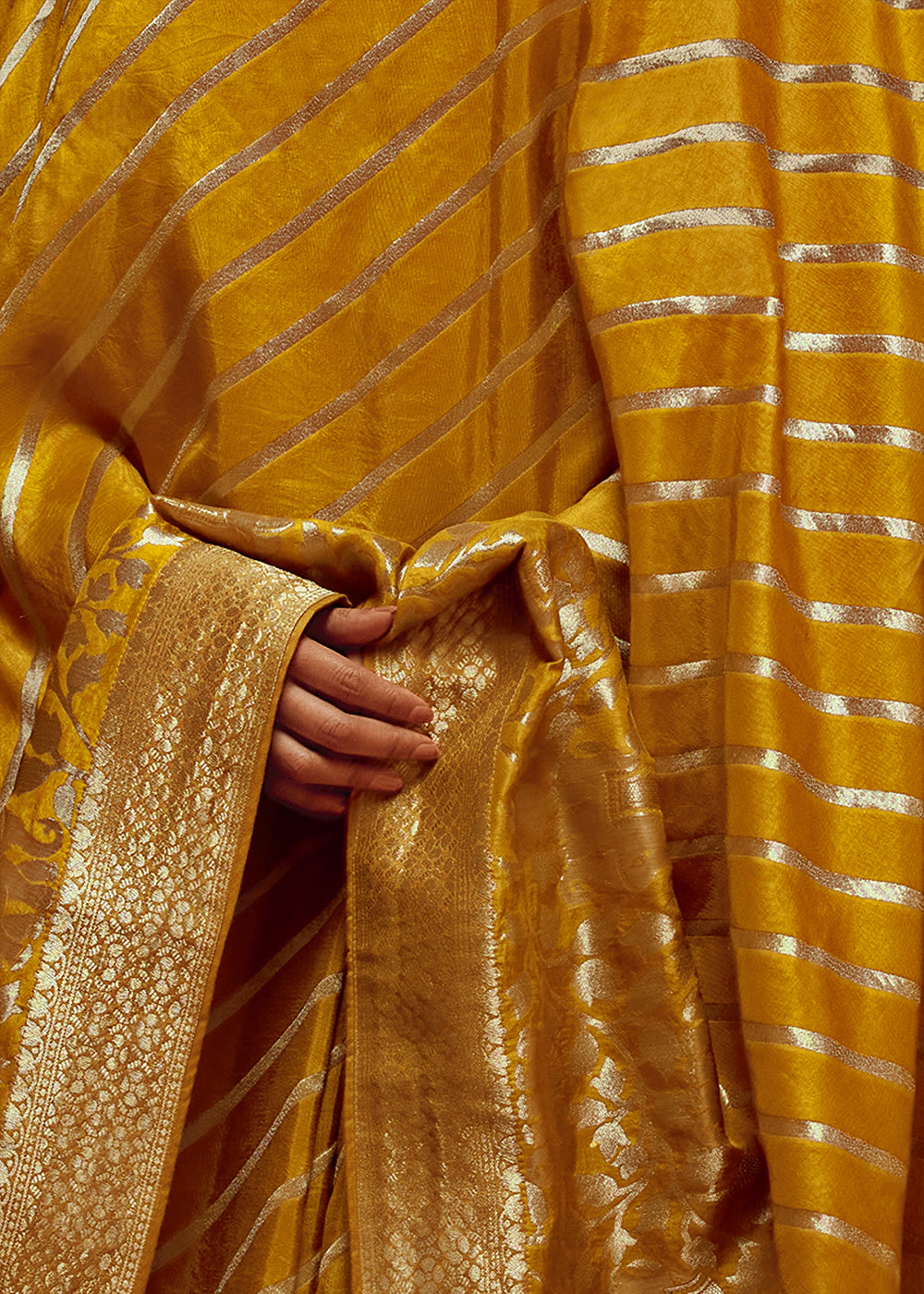 Medallion Yellow Viscose Silk Saree Adorned with Zari Woven Detailing