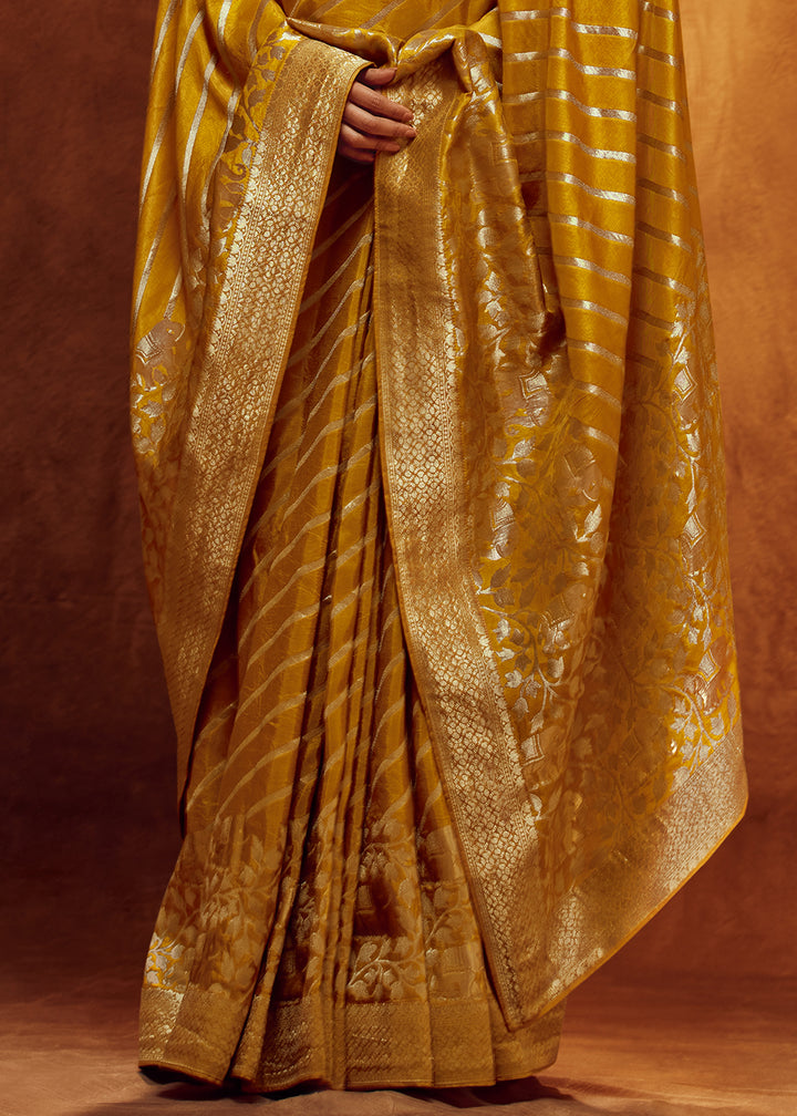 Medallion Yellow Viscose Silk Saree Adorned with Zari Woven Detailing