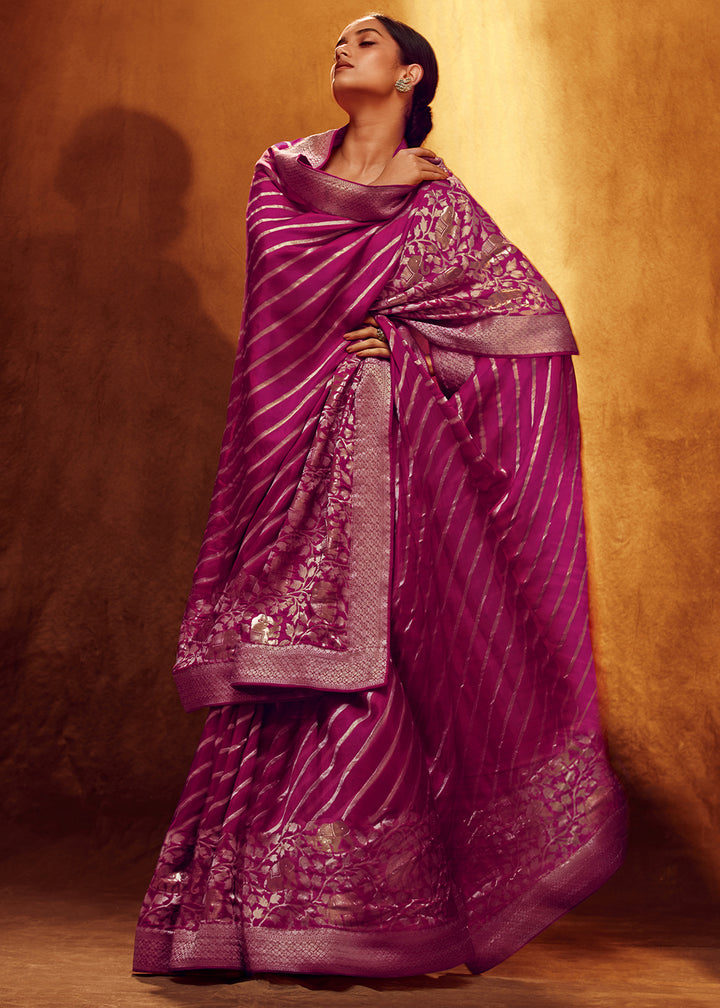 Lollipop Purple Viscose Silk Saree Adorned with Zari Woven Detailing