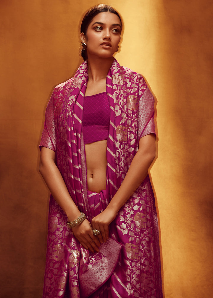 Lollipop Purple Viscose Silk Saree Adorned with Zari Woven Detailing