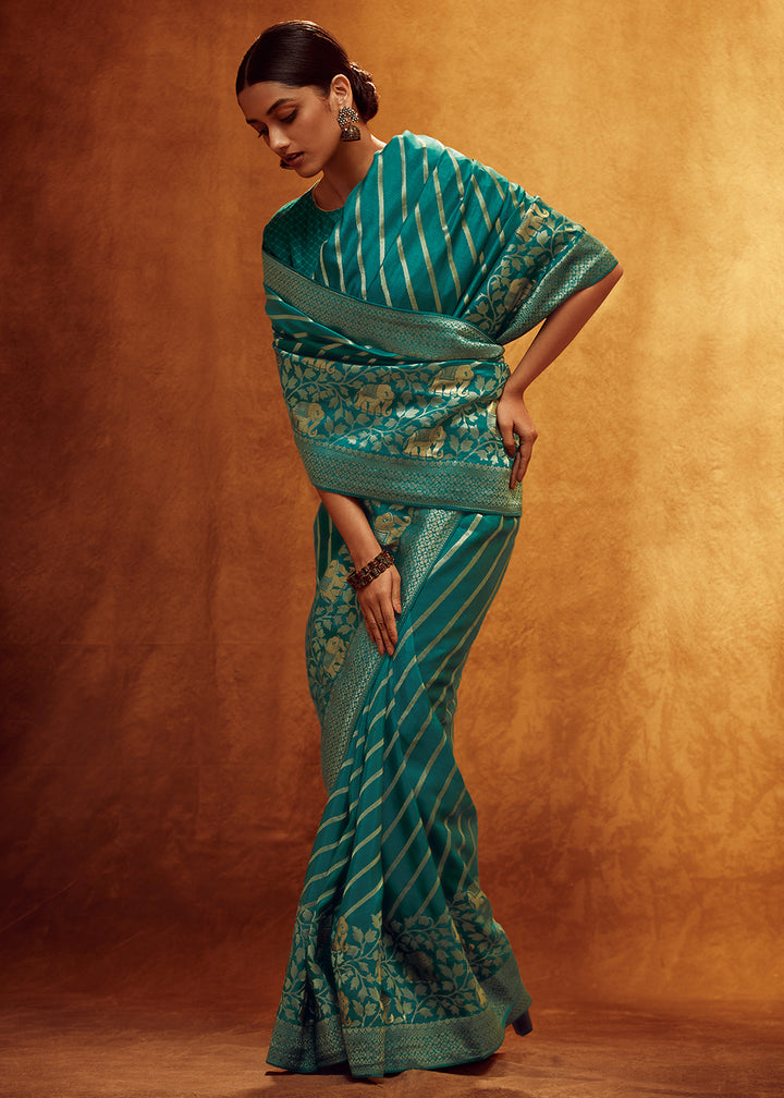 Teal Green Viscose Silk Saree Adorned with Zari Woven Detailing