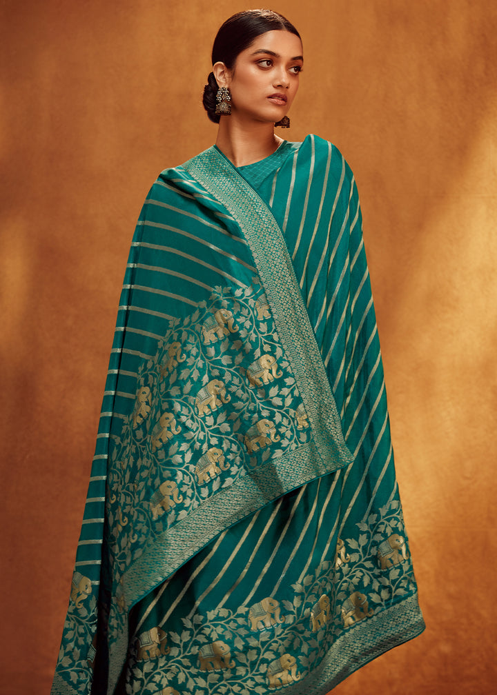 Teal Green Viscose Silk Saree Adorned with Zari Woven Detailing