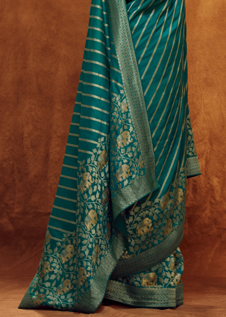 Teal Green Viscose Silk Saree Adorned with Zari Woven Detailing