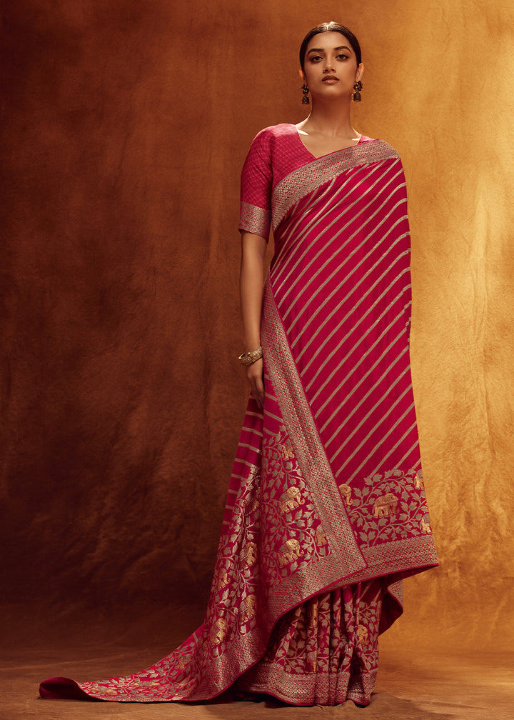 Magenta Pink Viscose Silk Saree Adorned with Zari Woven Detailing