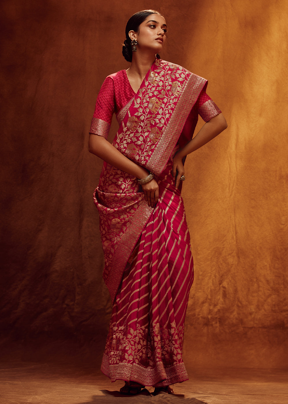 Magenta Pink Viscose Silk Saree Adorned with Zari Woven Detailing