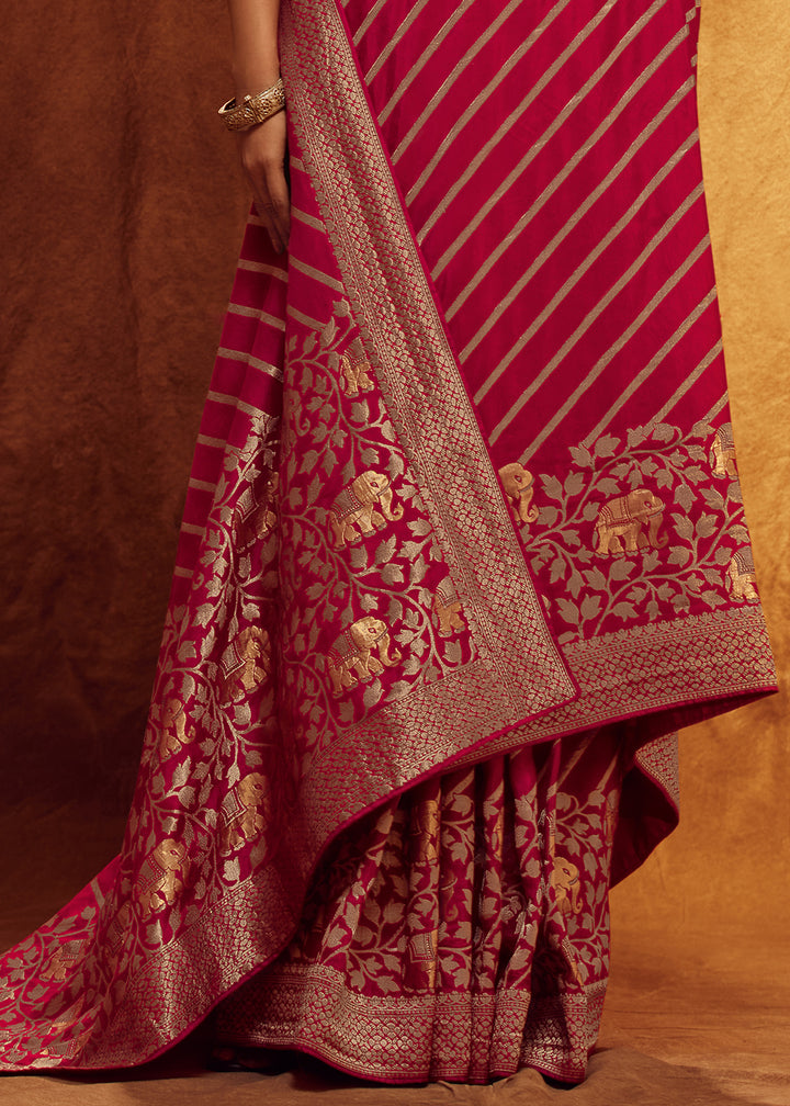 Magenta Pink Viscose Silk Saree Adorned with Zari Woven Detailing