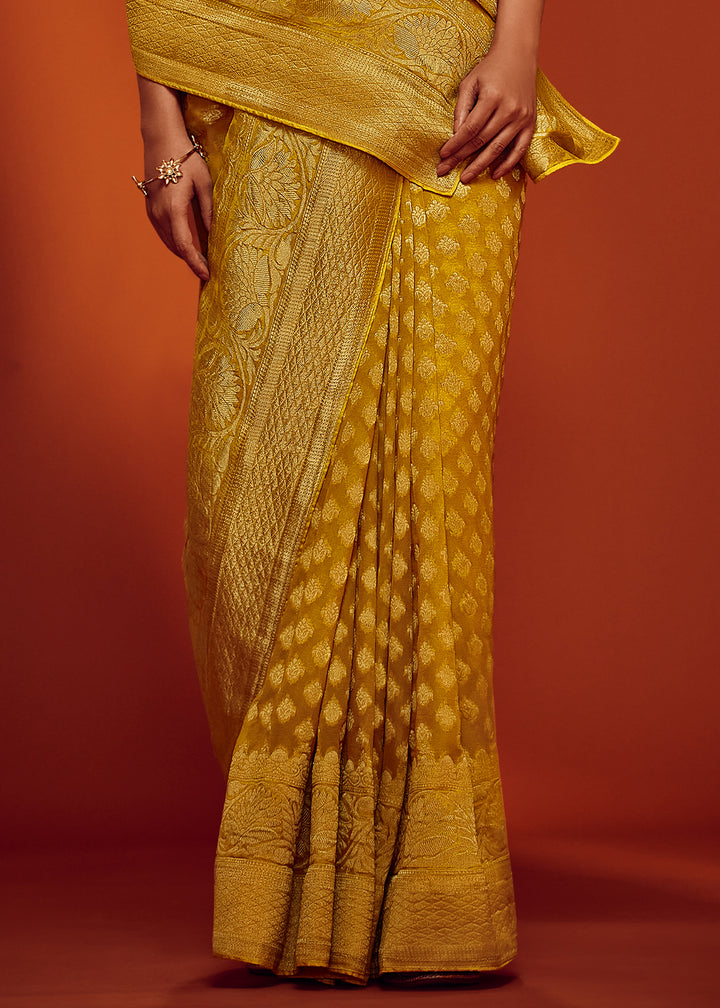 Shades Of Yellow Viscose Georgette Saree Adorned with Zari Woven Detailing