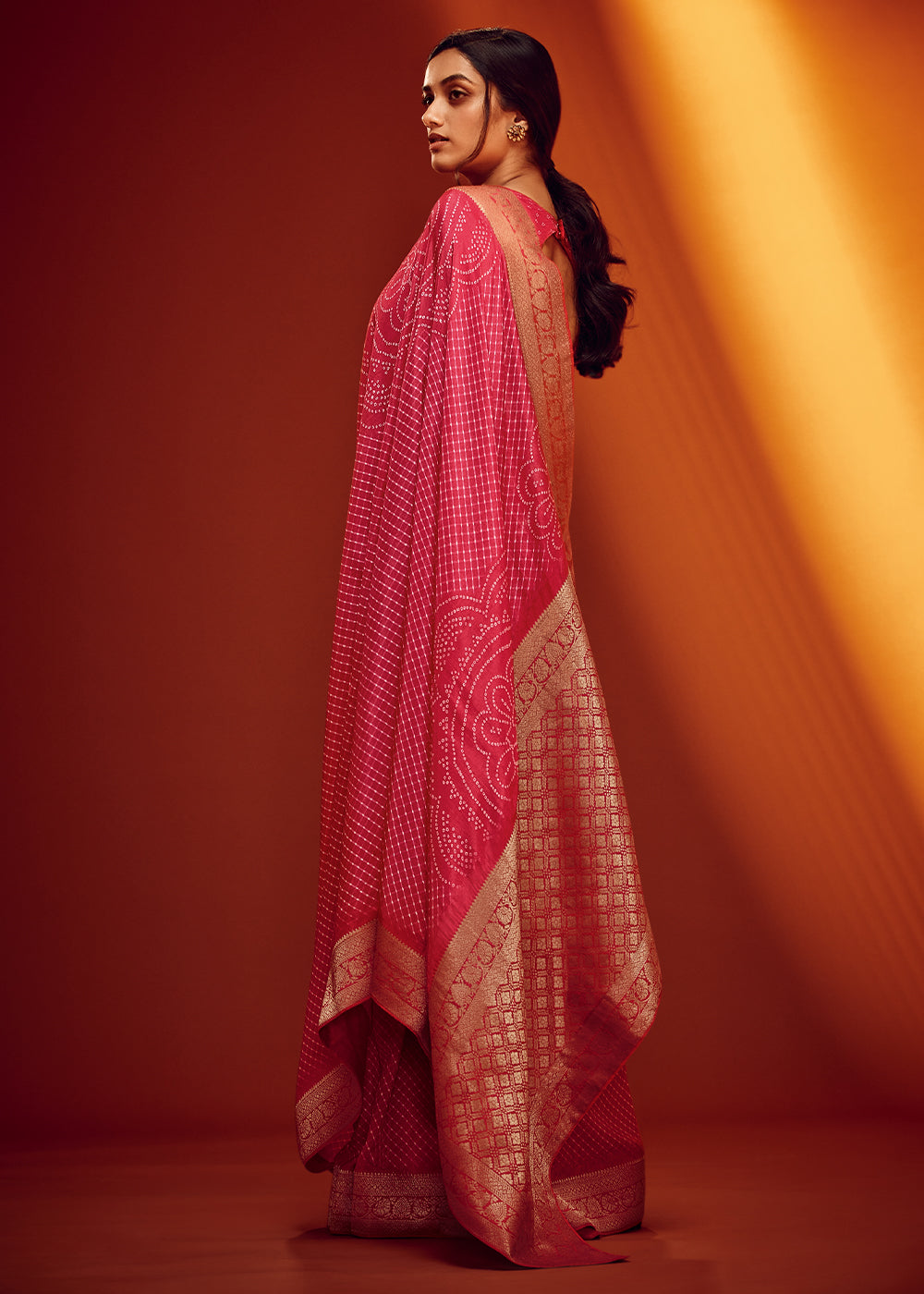 Raspberry Pink Designer Saree in Woven Viscose Silk with Digital Prints