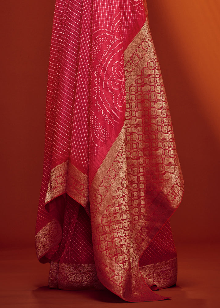 Raspberry Pink Designer Saree in Woven Viscose Silk with Digital Prints