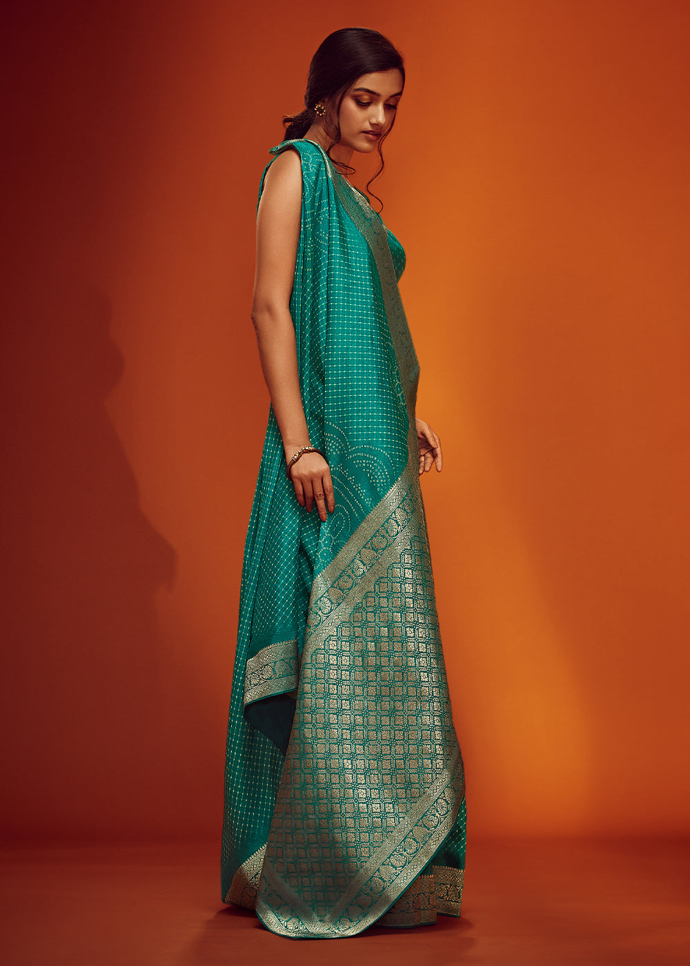 Turquoise Blue Designer Saree in Woven Viscose Silk with Digital Prints