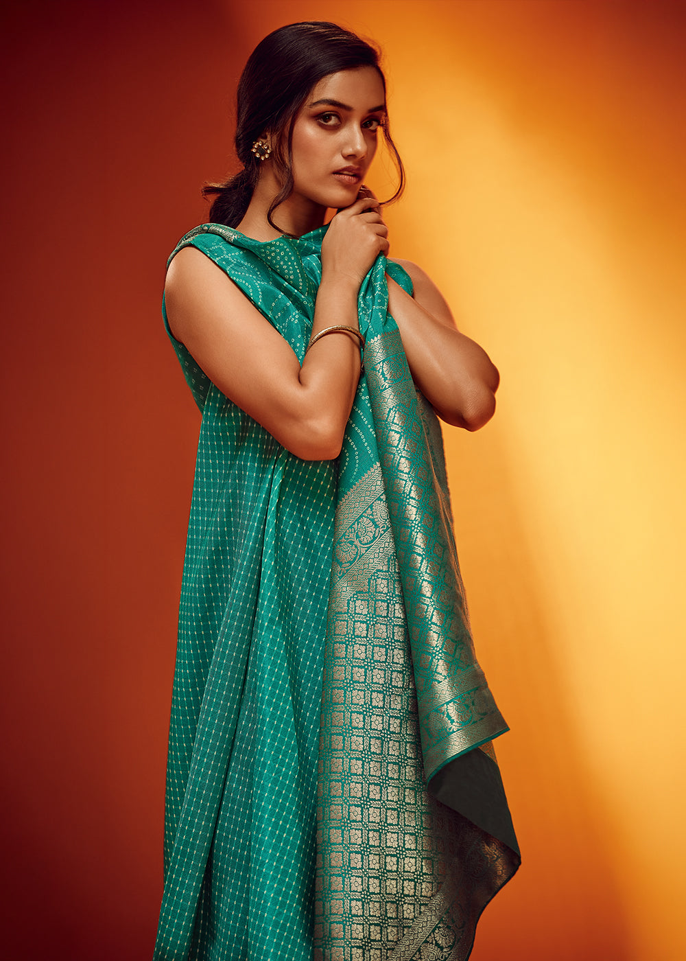 Turquoise Blue Designer Saree in Woven Viscose Silk with Digital Prints