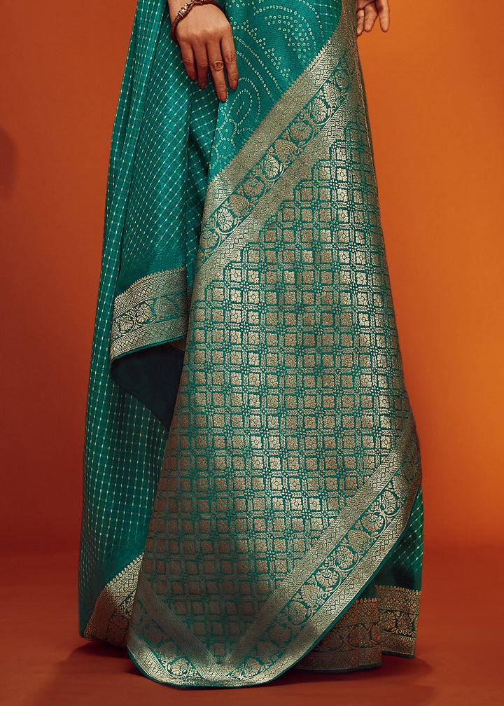 Turquoise Blue Designer Saree in Woven Viscose Silk with Digital Prints