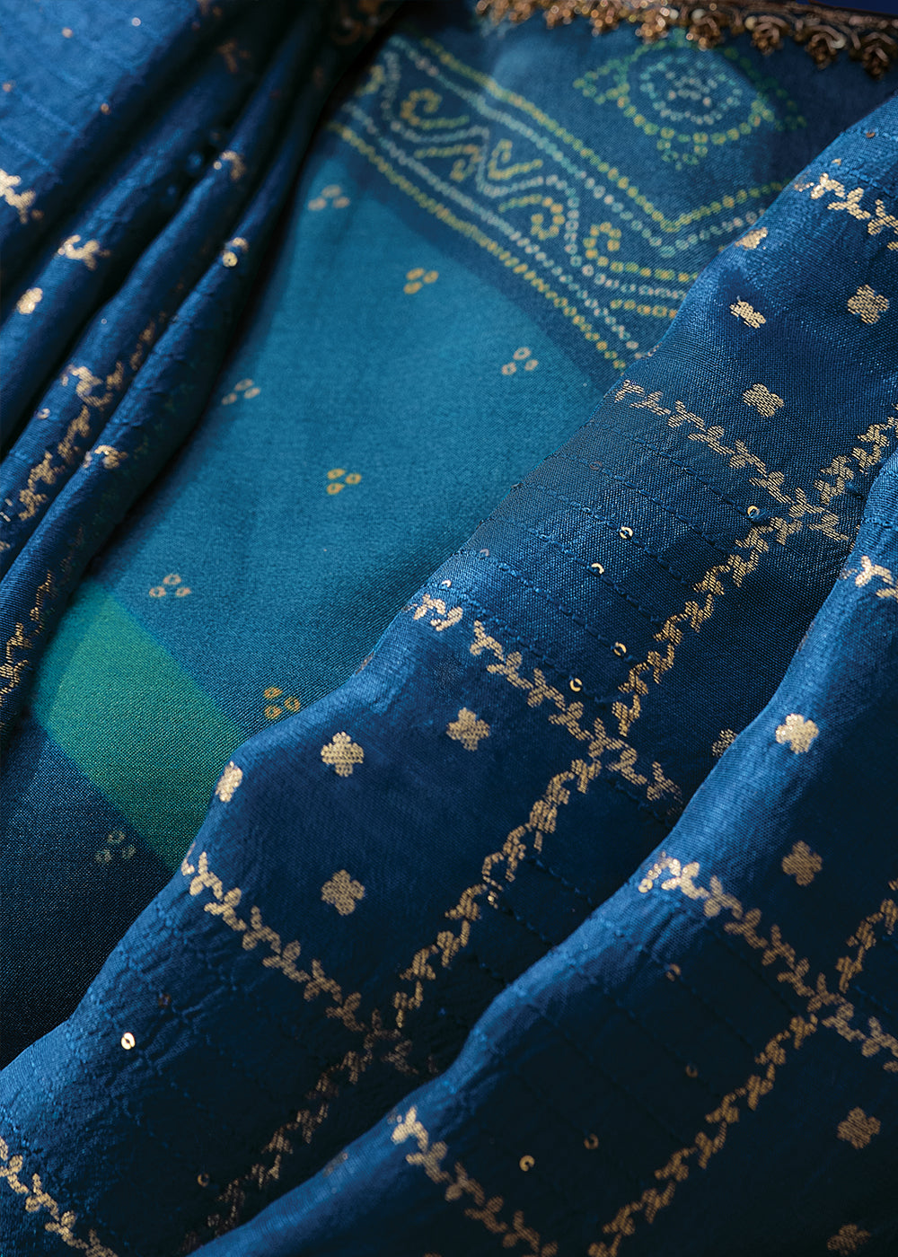 Cobalt Blue Leheriya Designer Saree in Woven Viscose Silk