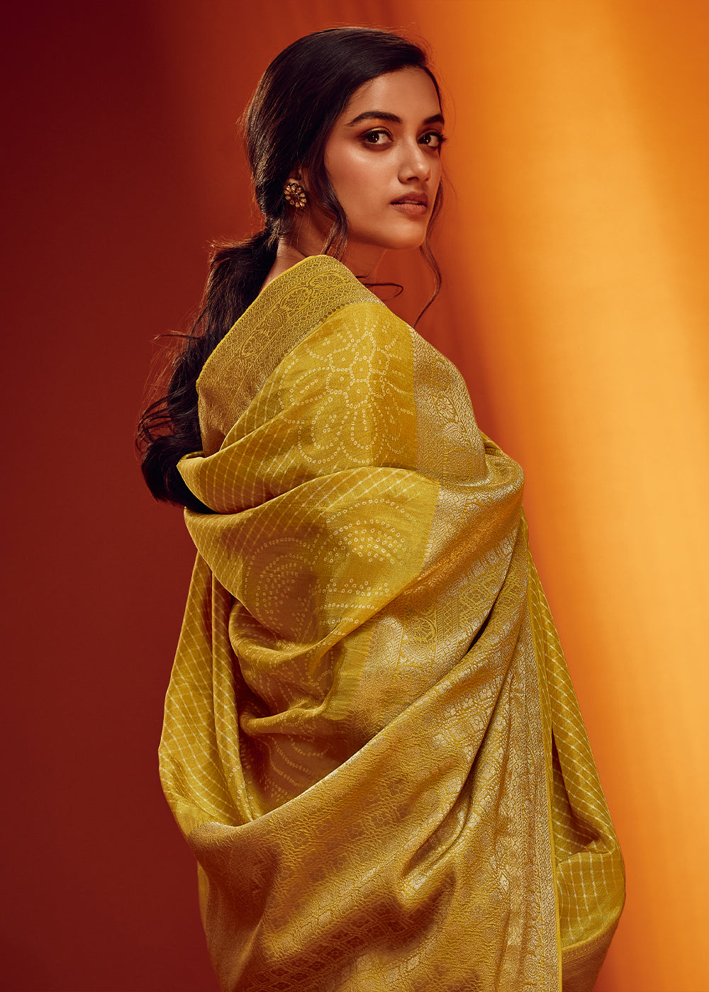 Straw Yellow Designer Saree in Woven Viscose Silk with Digital Prints