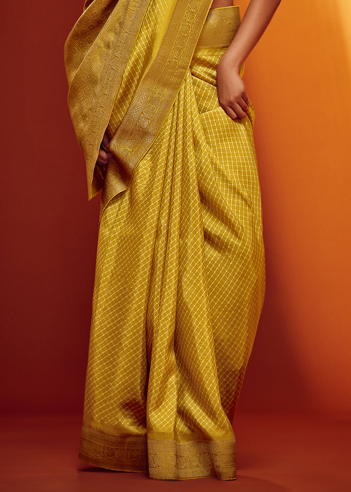 Straw Yellow Designer Saree in Woven Viscose Silk with Digital Prints