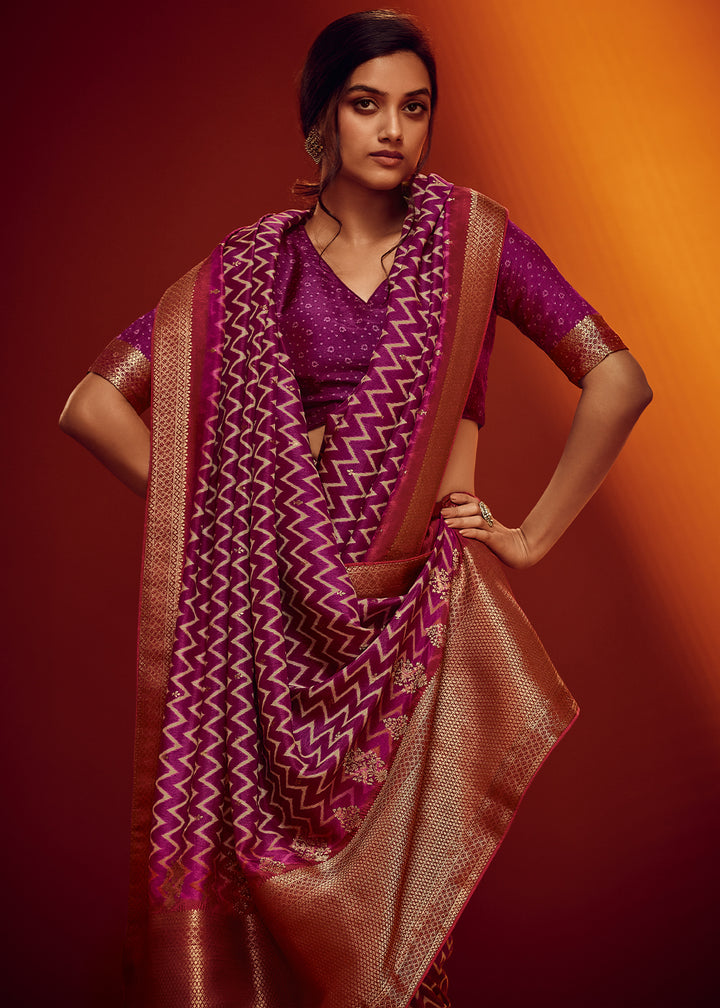 Orchid Purple Digital Printed Saree in Woven Viscose Silk Fabric