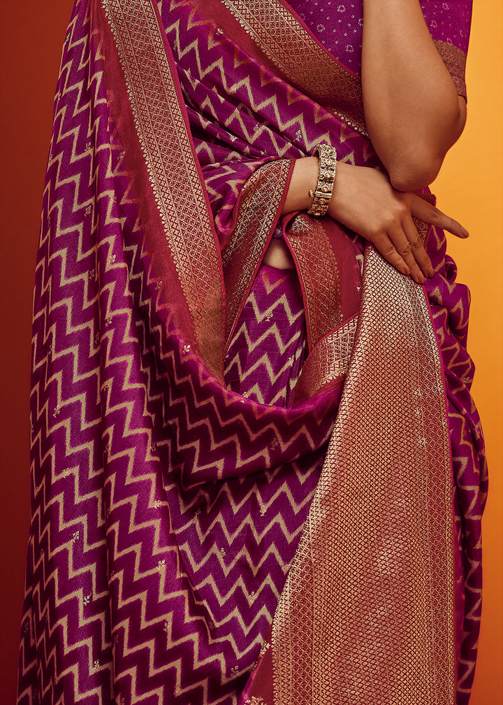 Orchid Purple Digital Printed Saree in Woven Viscose Silk Fabric