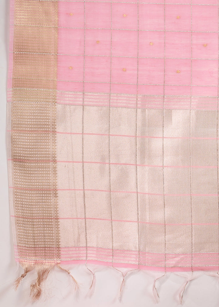 Flamingo Pink Soft Silk Saree with All Over Zari Woven Patterns