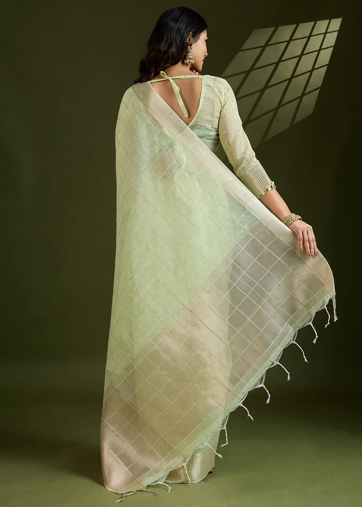 Light Green Soft Silk Saree with All Over Zari Woven Patterns