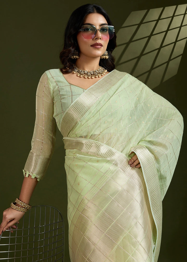 Light Green Soft Silk Saree with All Over Zari Woven Patterns