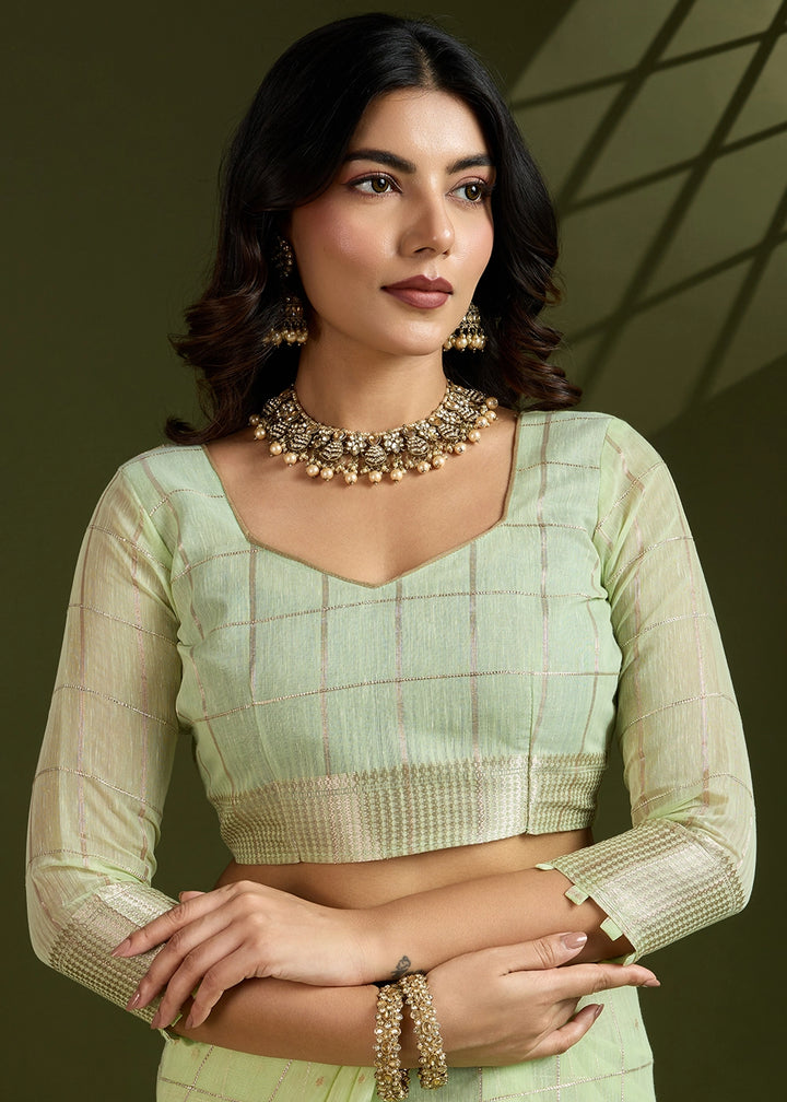 Light Green Soft Silk Saree with All Over Zari Woven Patterns