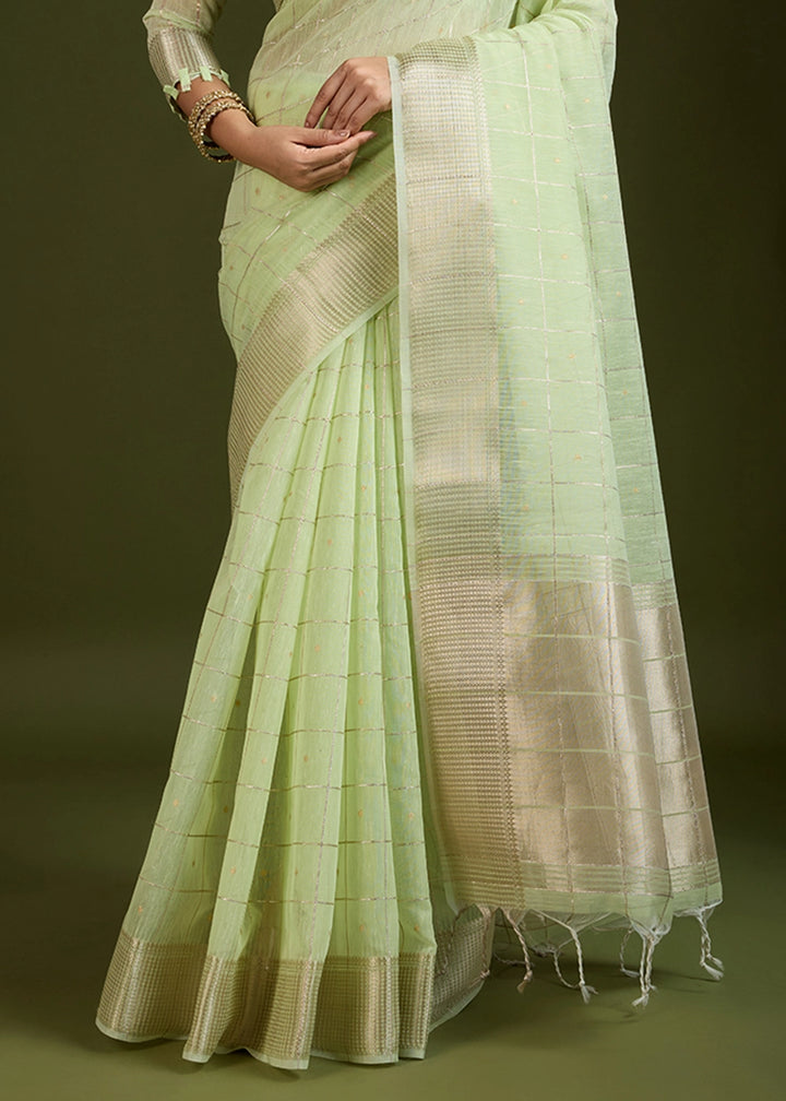 Light Green Soft Silk Saree with All Over Zari Woven Patterns