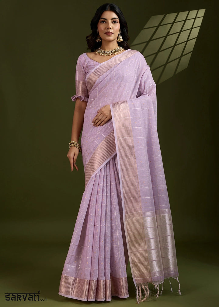 Pastel Purple Soft Silk Saree with All Over Zari Woven Patterns