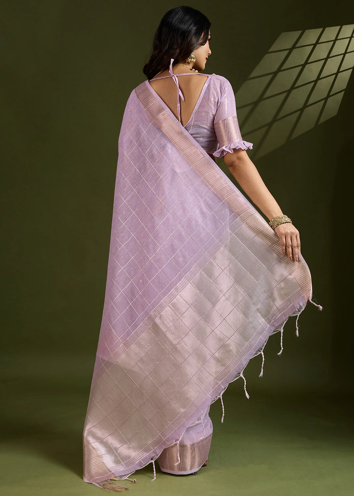 Pastel Purple Soft Silk Saree with All Over Zari Woven Patterns